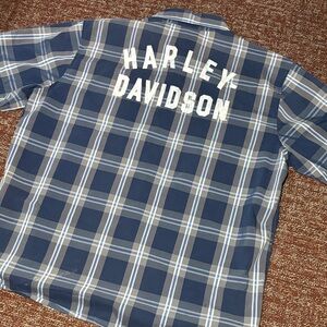 HDMC men’s short sleeve button down casual plaid shirt distressed thrashed XXL